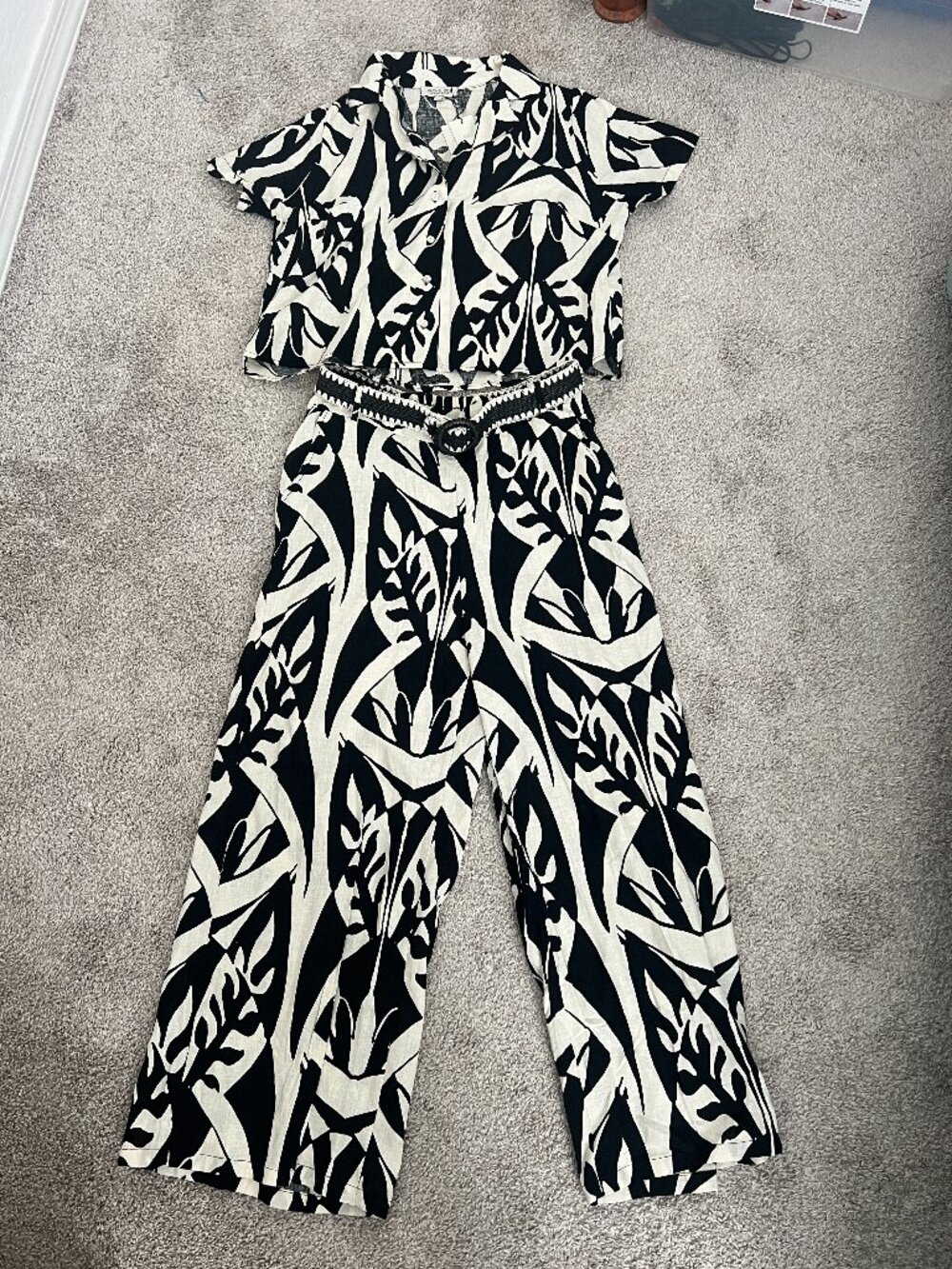 Rachel Zoe NWT Womens M Linen Blend 2 Piece Pants Top Set Resort Tropical